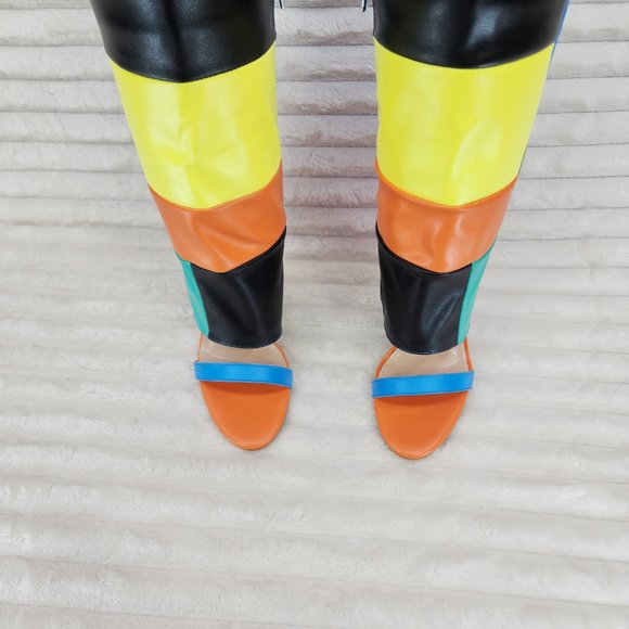 Paris Color Block Stiletto Fold Over Skirted Shootie Boot Sandals - Picture 13 of 15